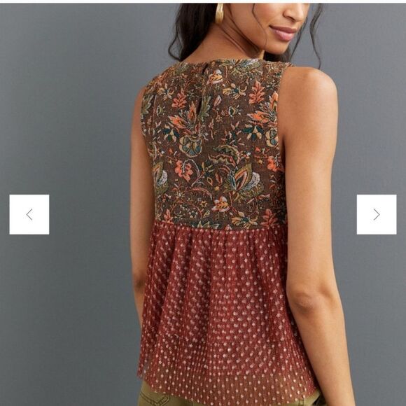 Anthropology, Eva Franco, Jacquard, tull brown with orange leaves, nwt - Picture 3 of 9